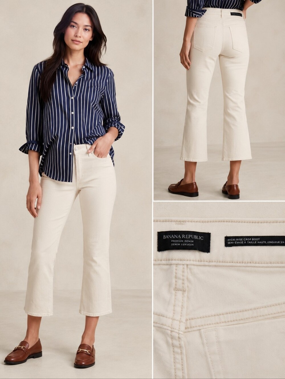 Banana Republic Cream High-Rise Cropped Bootcut Jeans- Short - Size 10